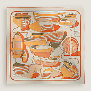 上質シルクツイル×マッシュルーム総柄 橙艶 HERMES PARIS thalassa-shawl-140--241581S 15